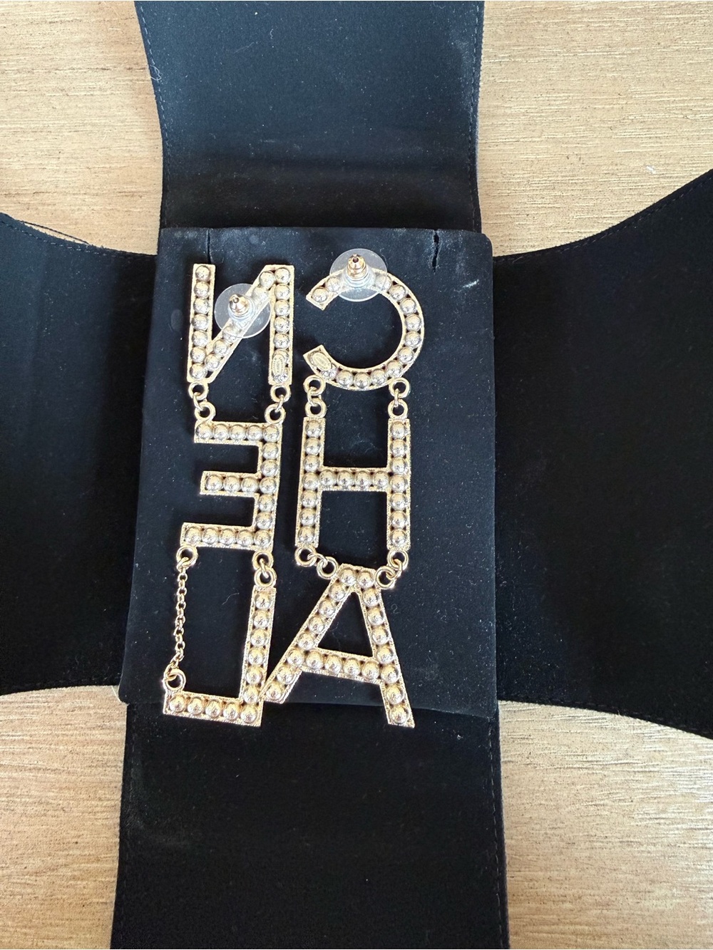 C HANEL Crystal Logo Drop Earrings - Silver Tone - Picture 3 of 5